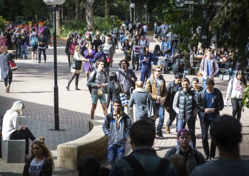 ウーロンゴン大学 メインキャンパスを歩く学生たち