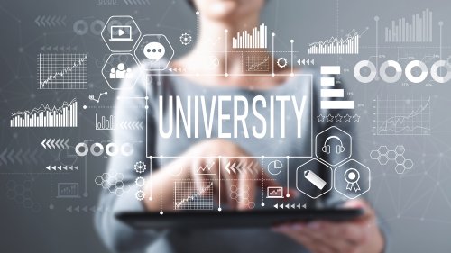 大学の入学案内を確認する学生